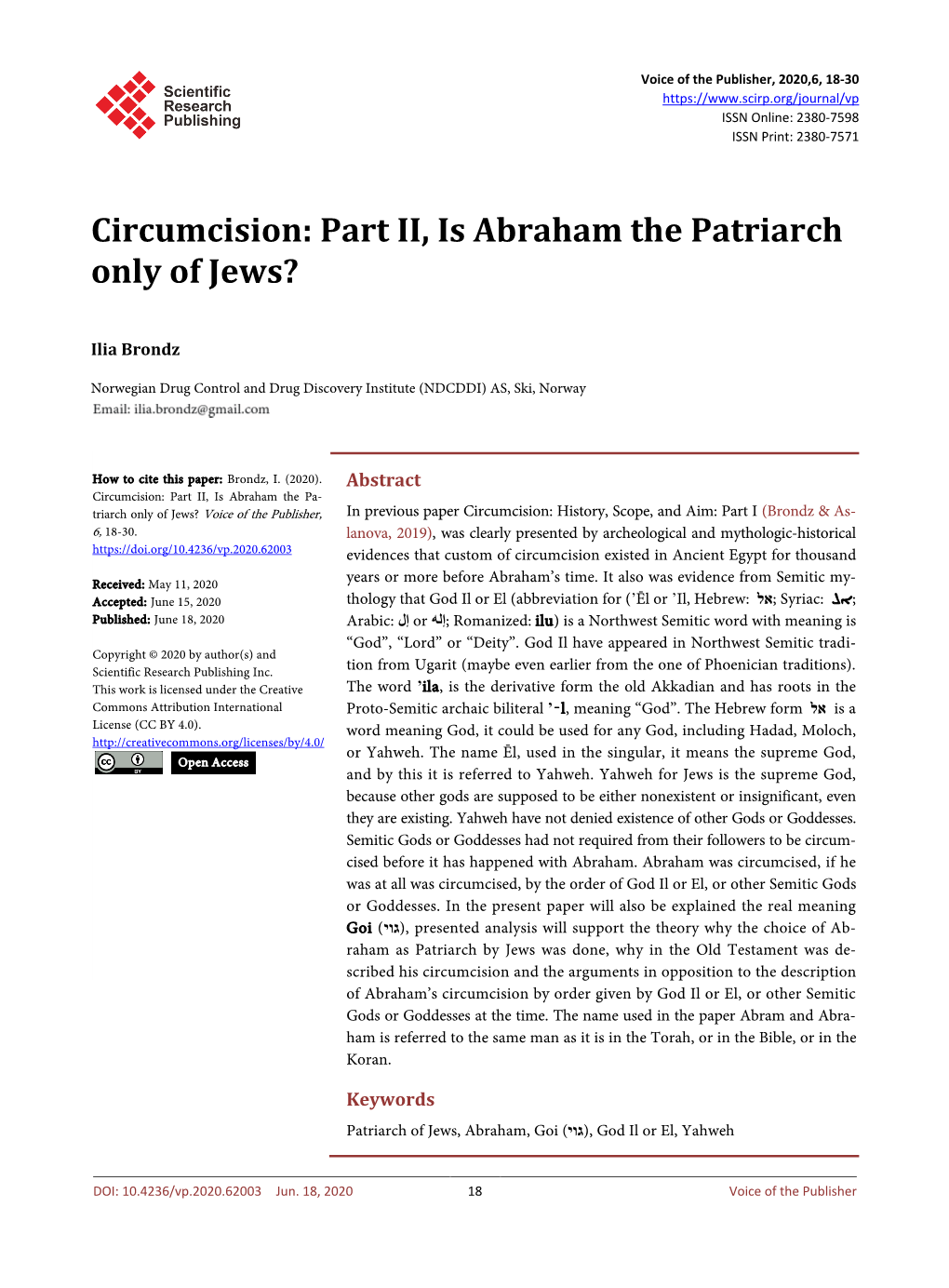 Circumcision: Part II, Is Abraham the Patriarch Only of Jews?