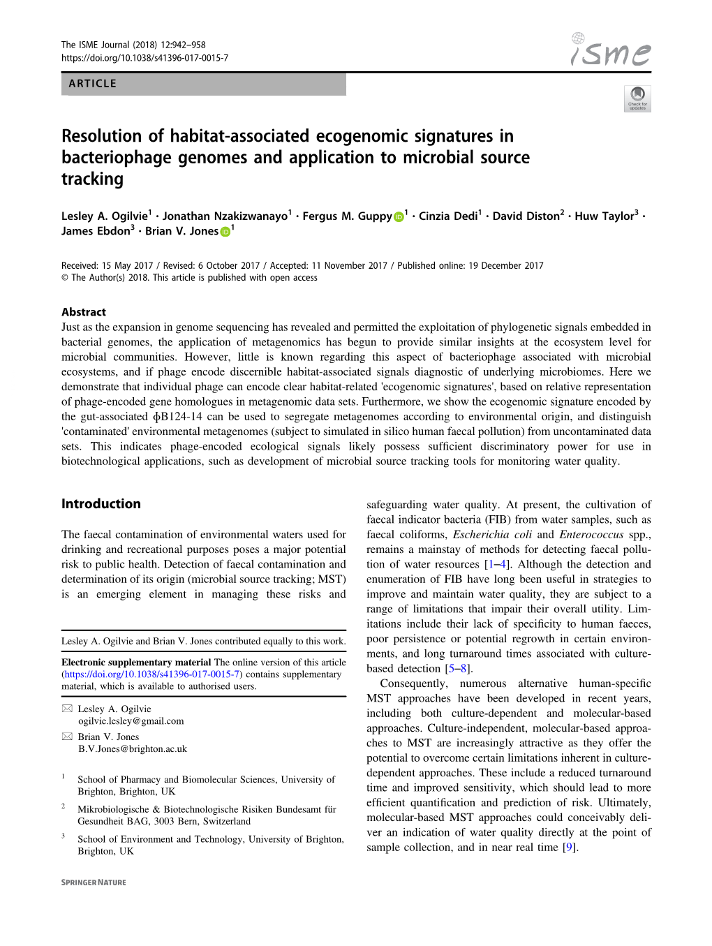 Resolution of Habitat-Associated Ecogenomic Signatures in Bacteriophage Genomes and Application to Microbial Source Tracking