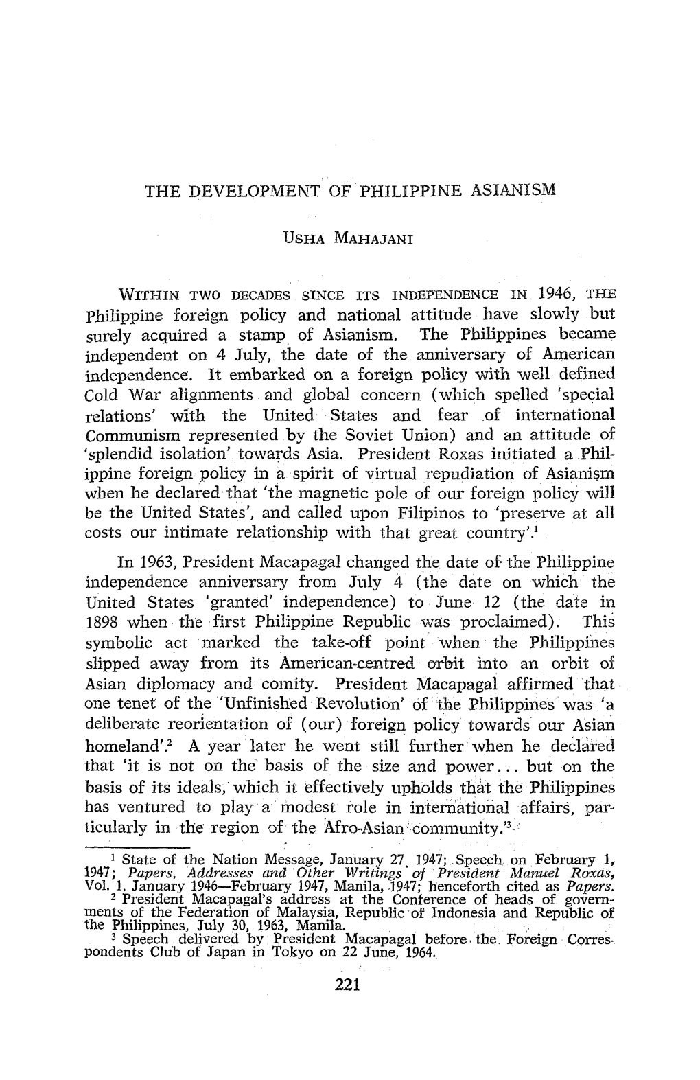 The Development of Philippine Asianism