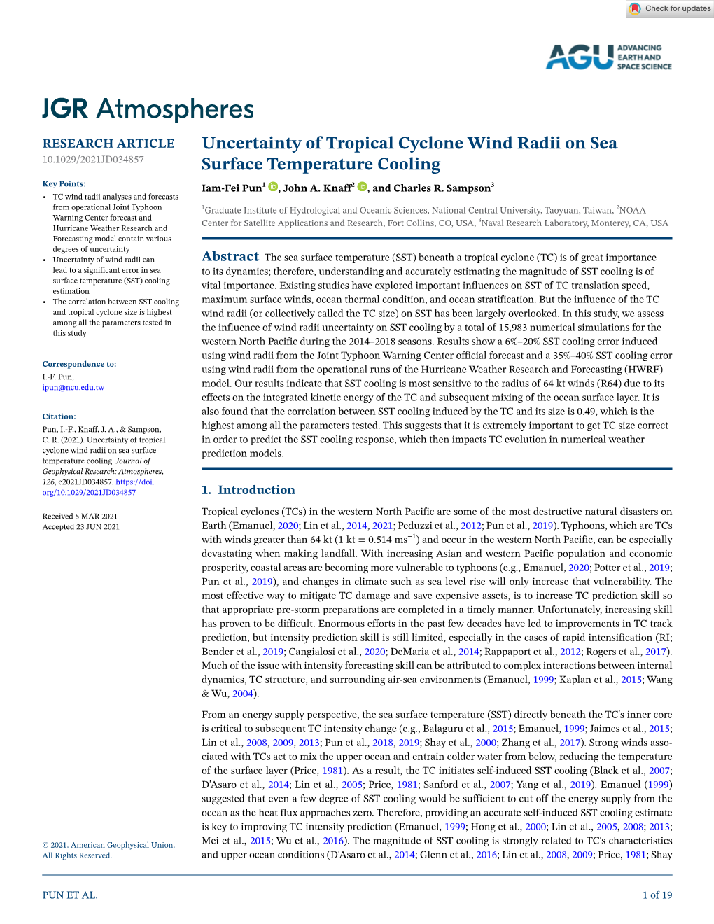 Uncertainty of Tropical Cyclone Wind Radii on Sea Surface Temperature