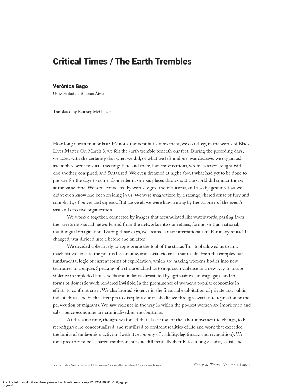 Critical Times / the Earth Trembles