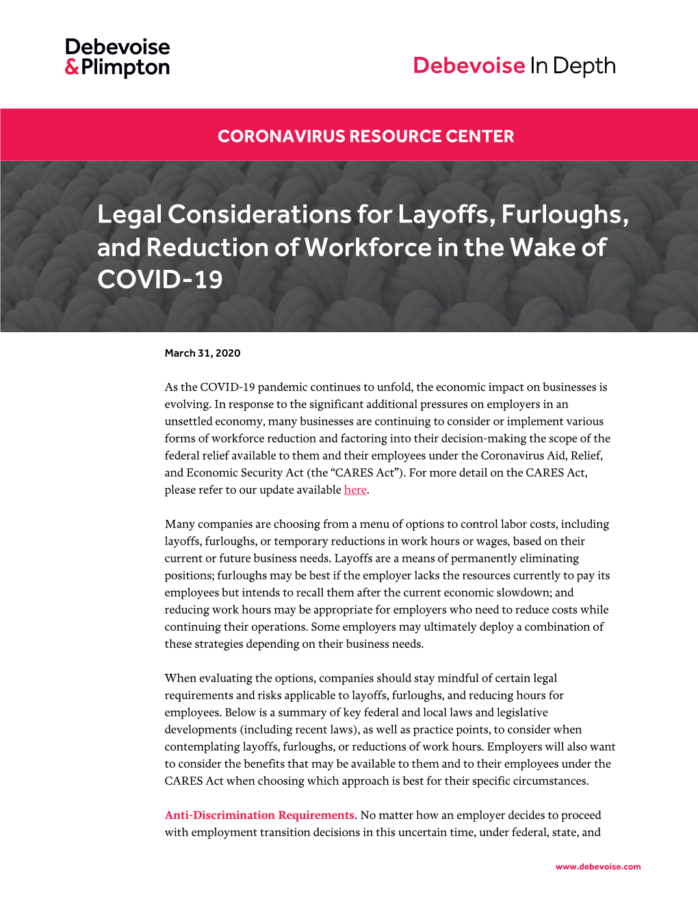Legal Considerations for Layoffs, Furloughs, and Reduction of Workforce in the Wake of COVID-19