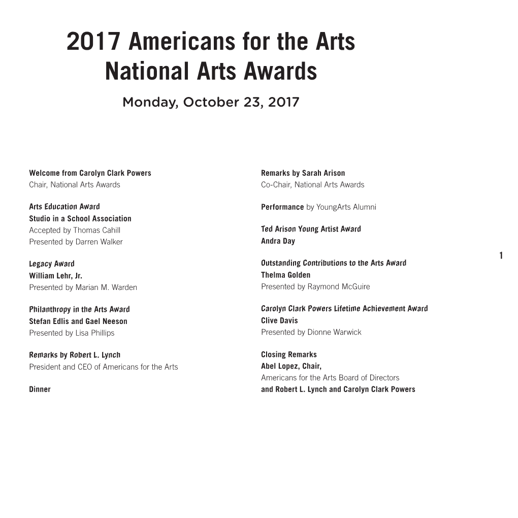 2017 Americans for the Arts National Arts Awards Monday, October 23, 2017