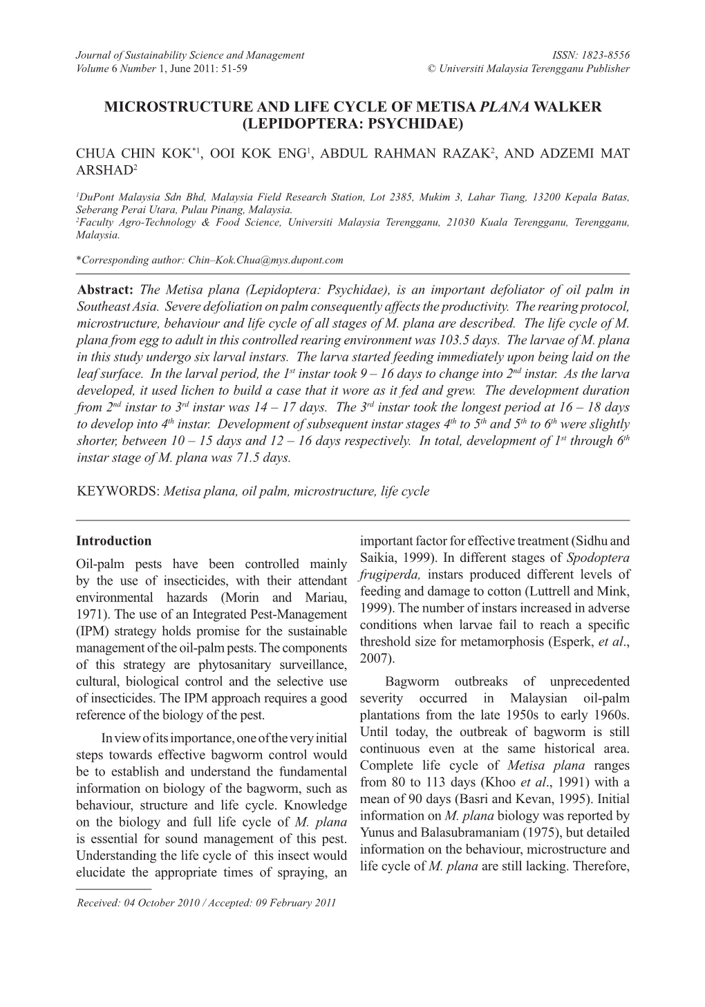 Microstructure and Life Cycle of Metisa Plana Walker (Lepidoptera: Psychidae)