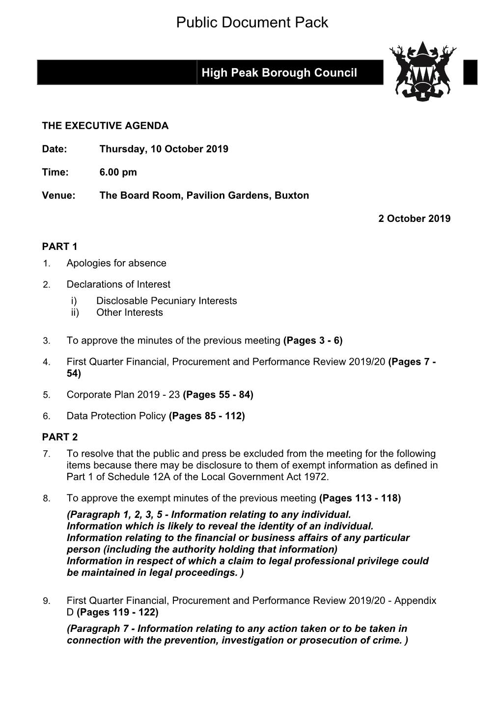 (Public Pack)Agenda Document for the Executive, 10/10/2019 18:00