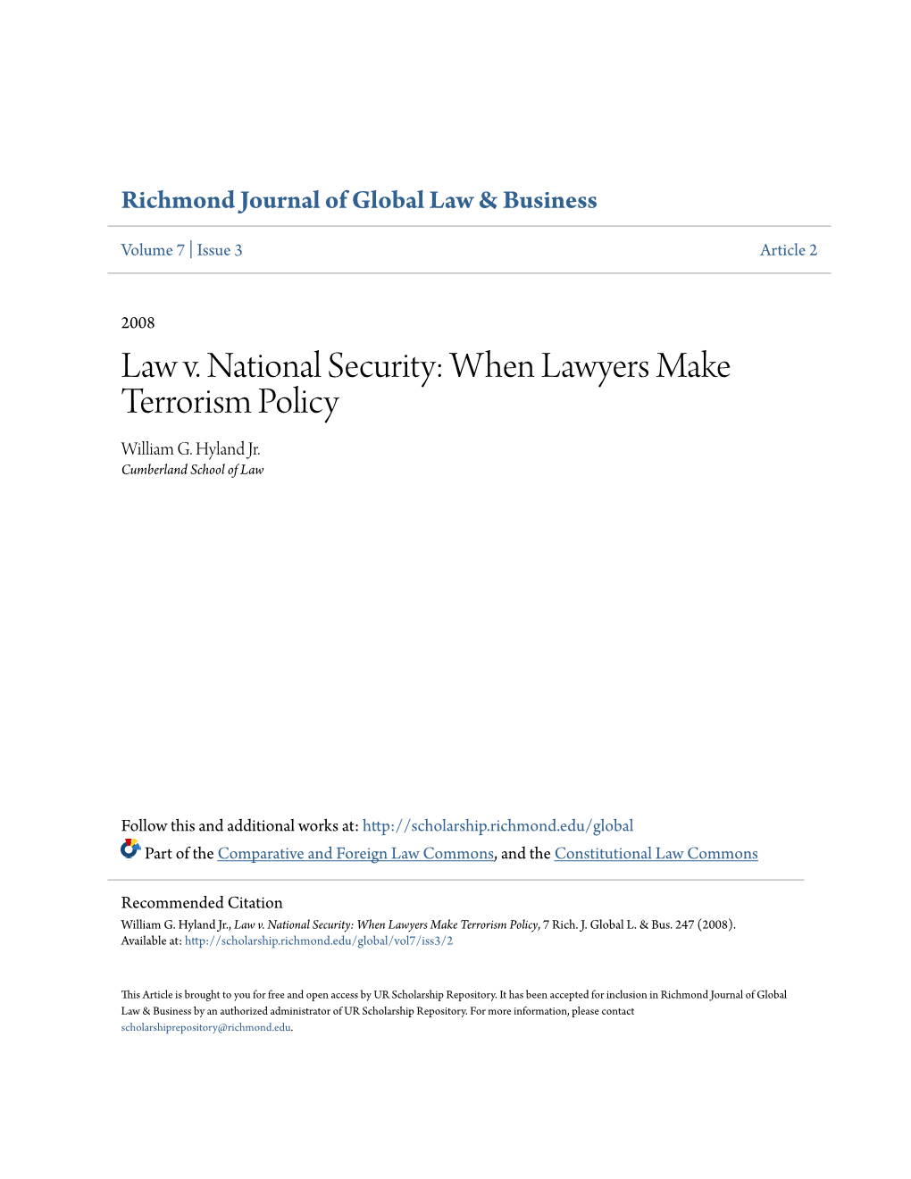 When Lawyers Make Terrorism Policy William G