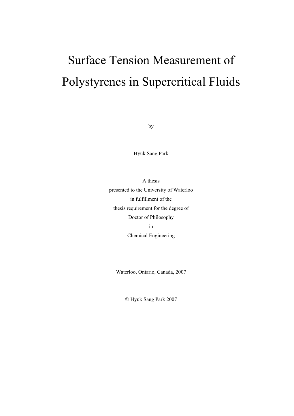 Surface Tension Measurement of Polystyrenes in Supercritical Fluids