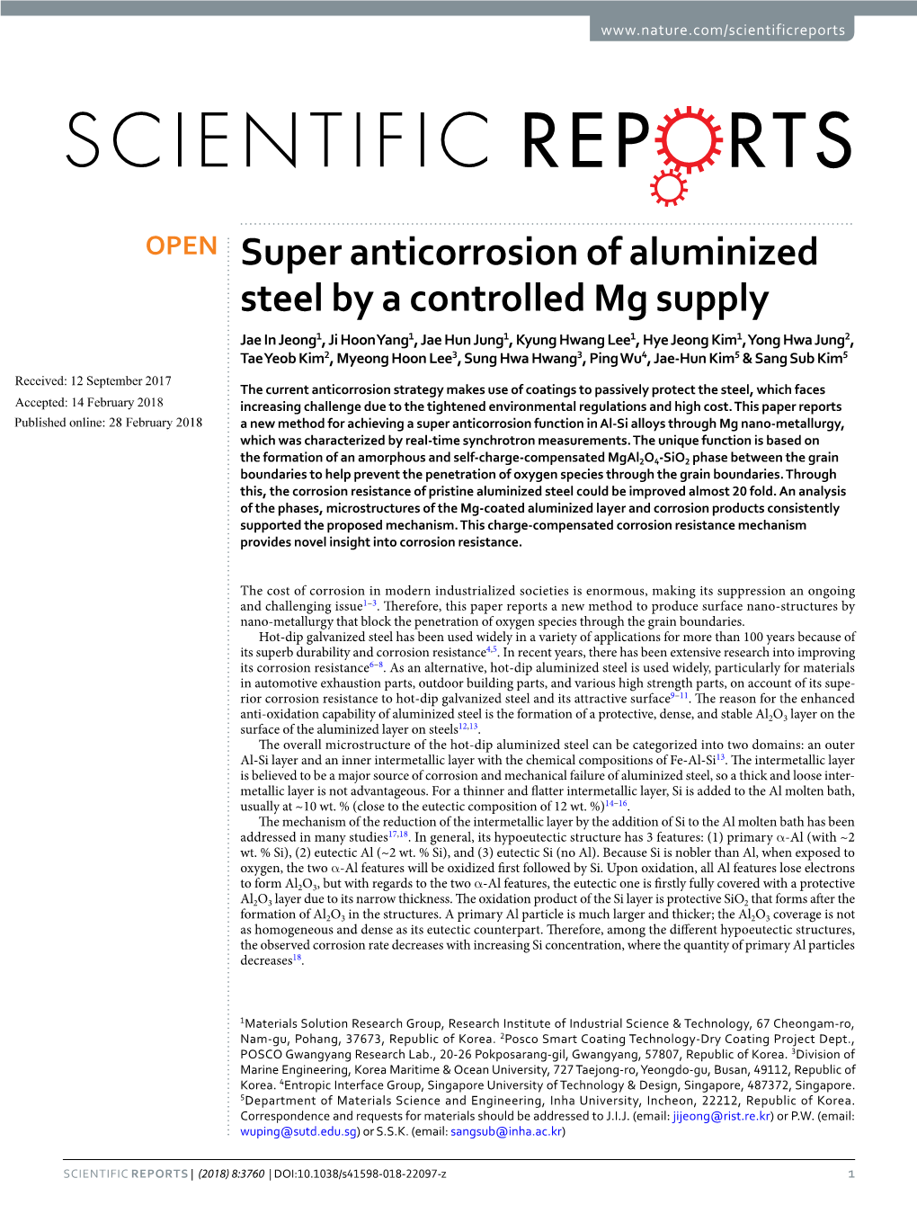 Super Anticorrosion of Aluminized Steel by a Controlled Mg Supply