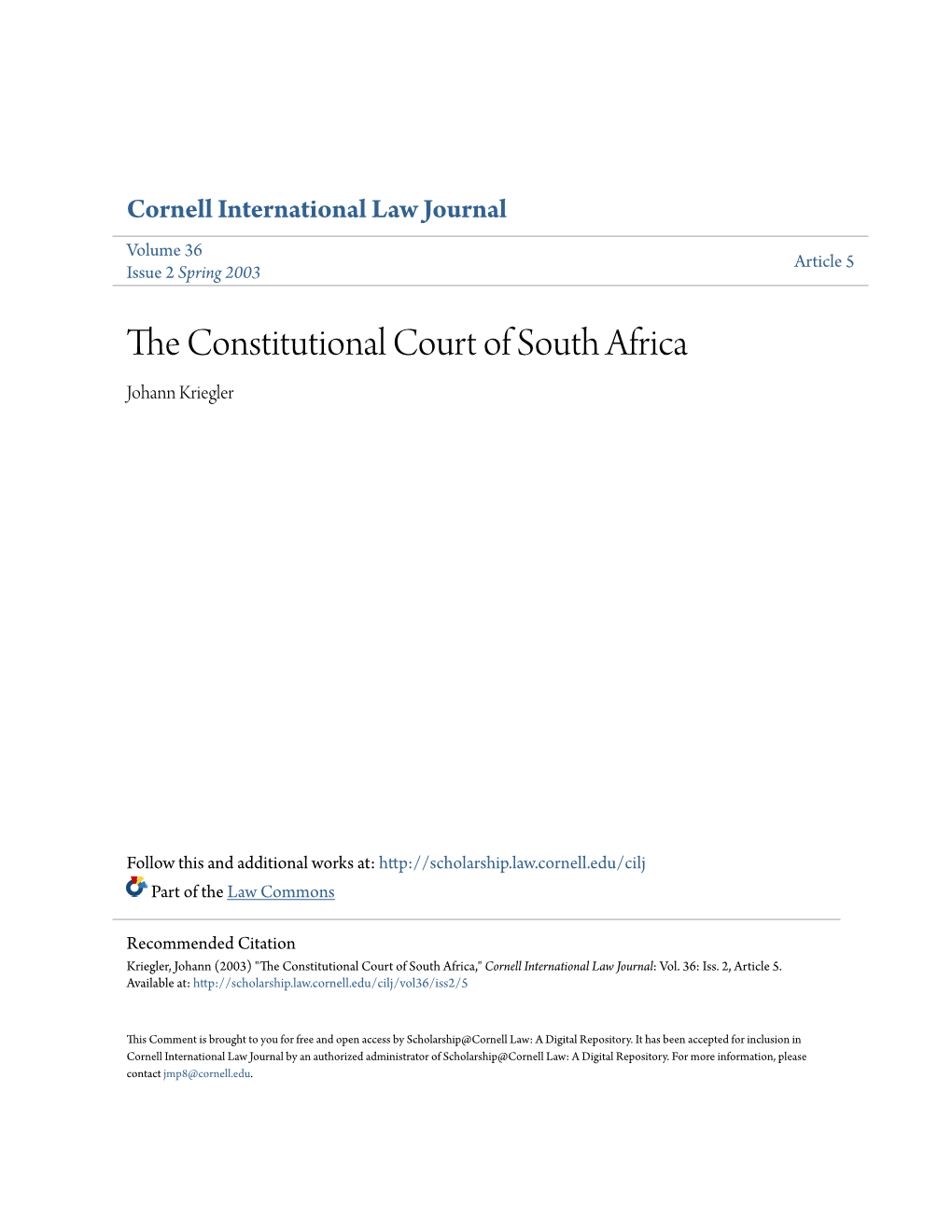 The Constitutional Court of South Africa Johann Kriegler