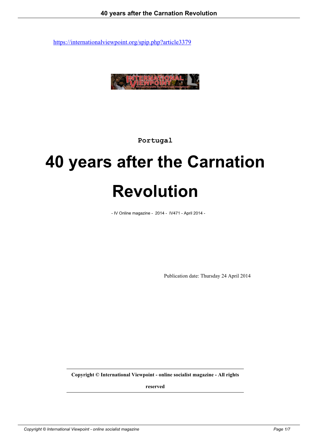 40 Years After the Carnation Revolution