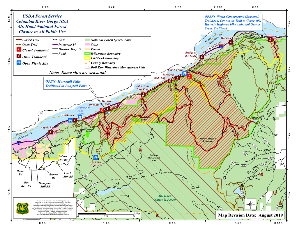 Trail Closures Due to Post-Fire Hazards Interagency List – Updated August 26, 2019 Bell Creek Trail #459: Closed Full Length with No Timeline for Reopening