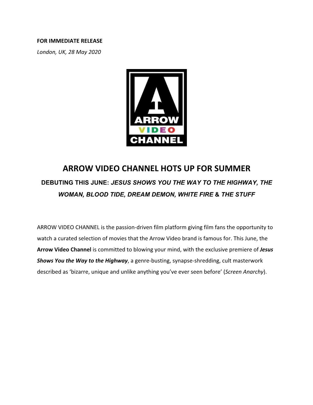 Arrow Video Channel Hots up for Summer