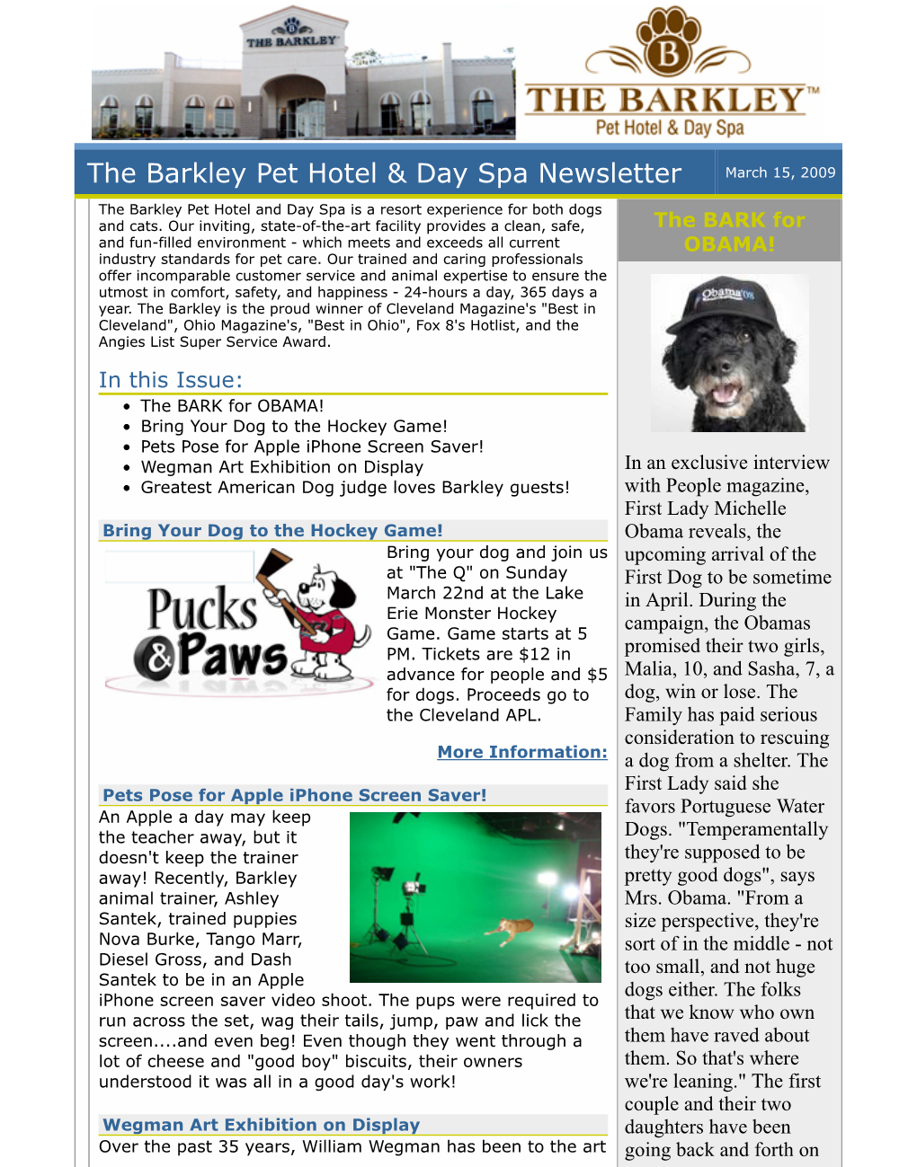 The Barkley Pet Hotel & Day Spa Newsletter