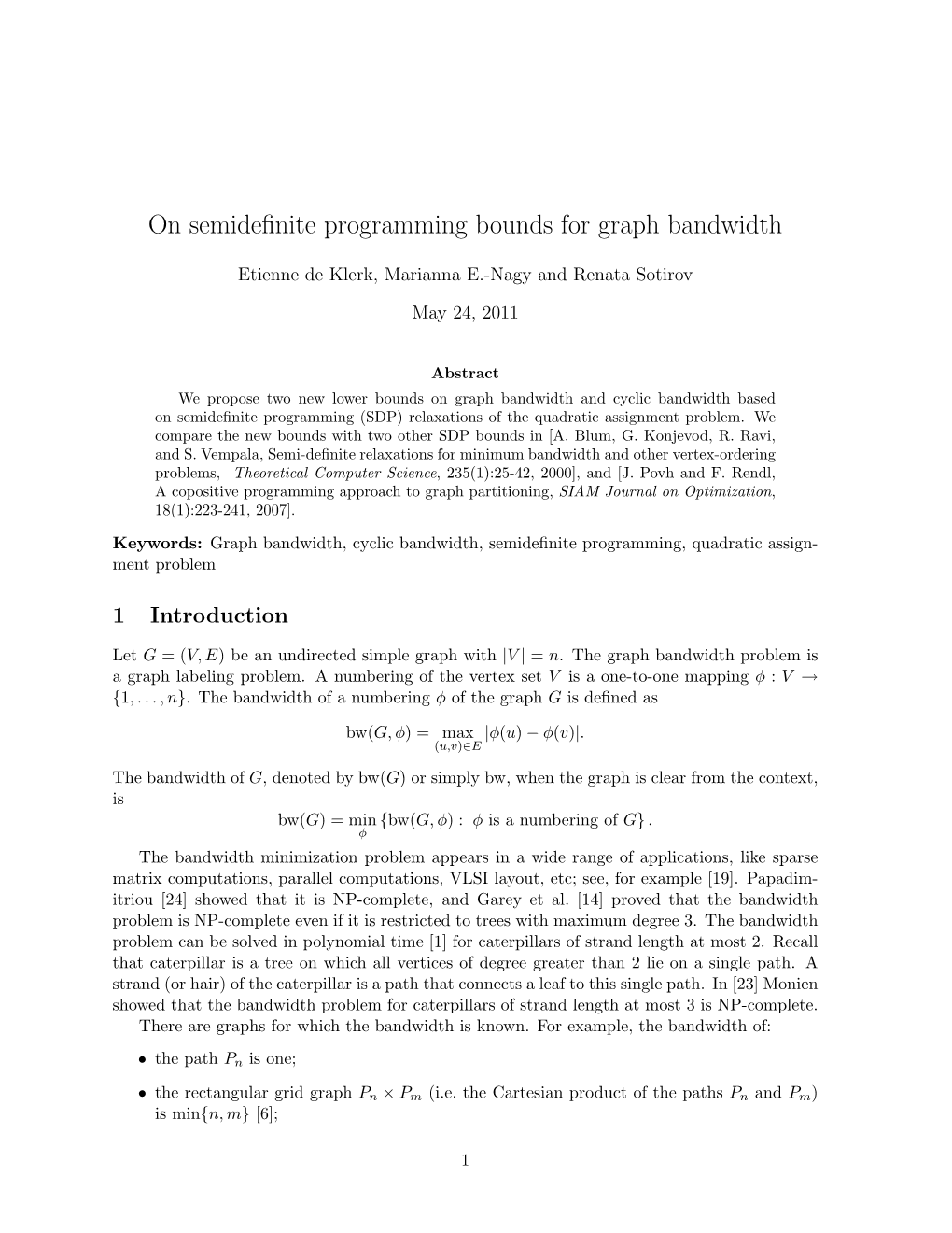 On Semidefinite Programming Bounds for Graph Bandwidth