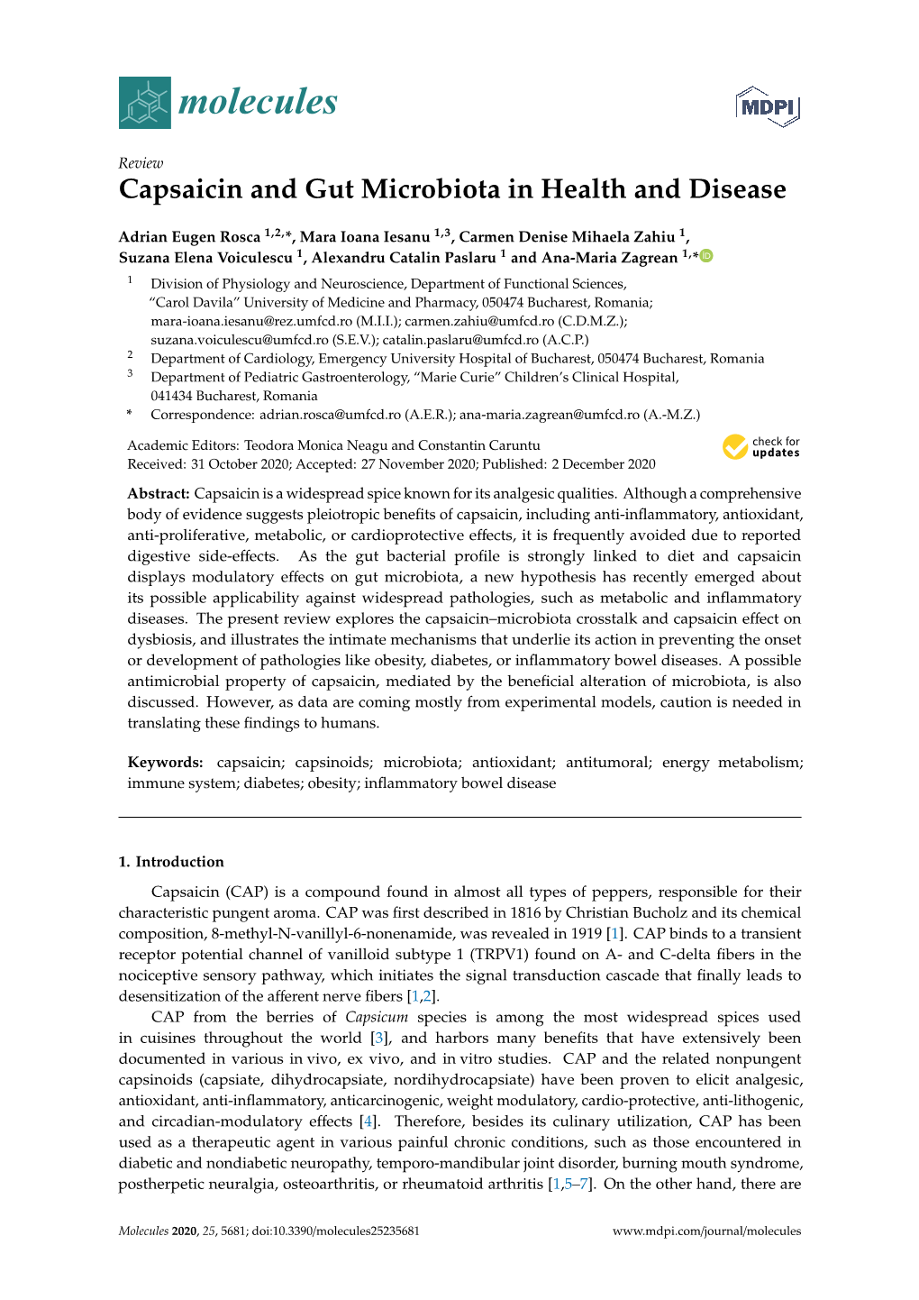 Capsaicin and Gut Microbiota in Health and Disease