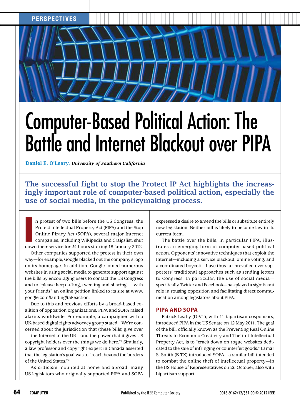 Computer-Based Political Action: the Battle and Internet Blackout Over PIPA