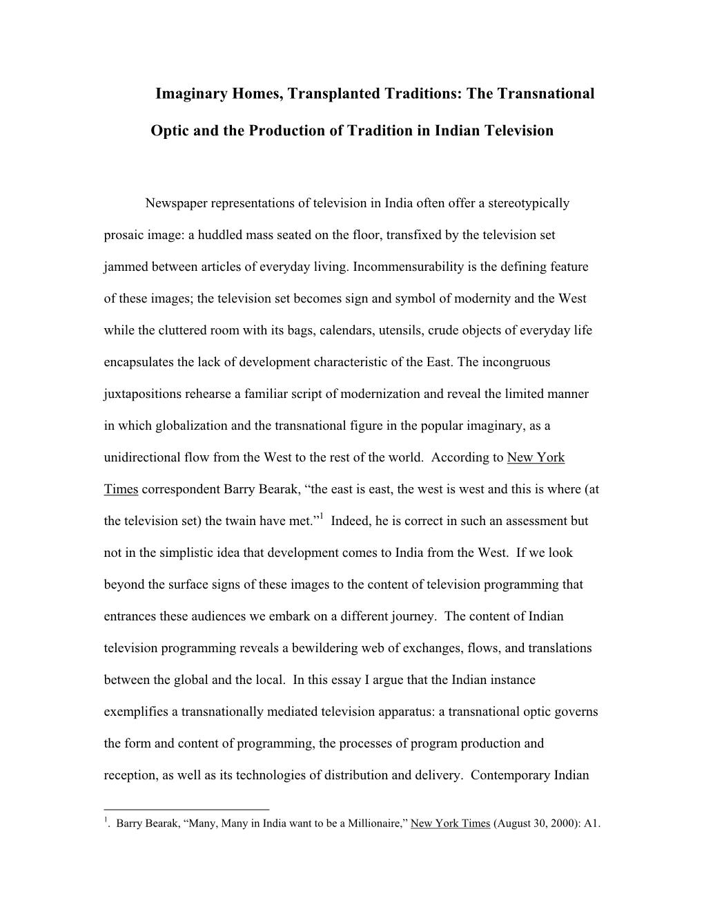 The Transnational Optic and the Production of Tradition in Indian