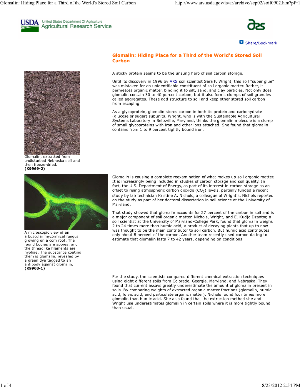 Glomalin: Hiding Place for a Third of the World's Stored Soil Carbon