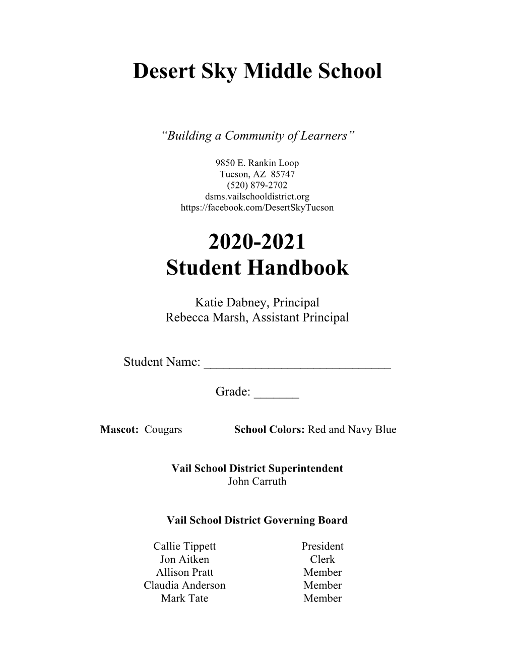 Desert Sky Middle School 2020-2021 Student Handbook