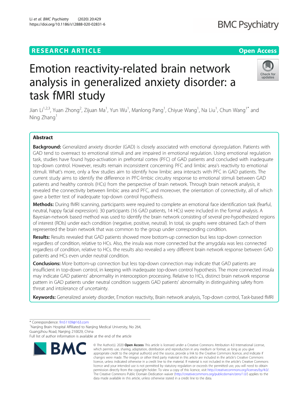 Emotion Reactivity-Related Brain Network Analysis in Generalized