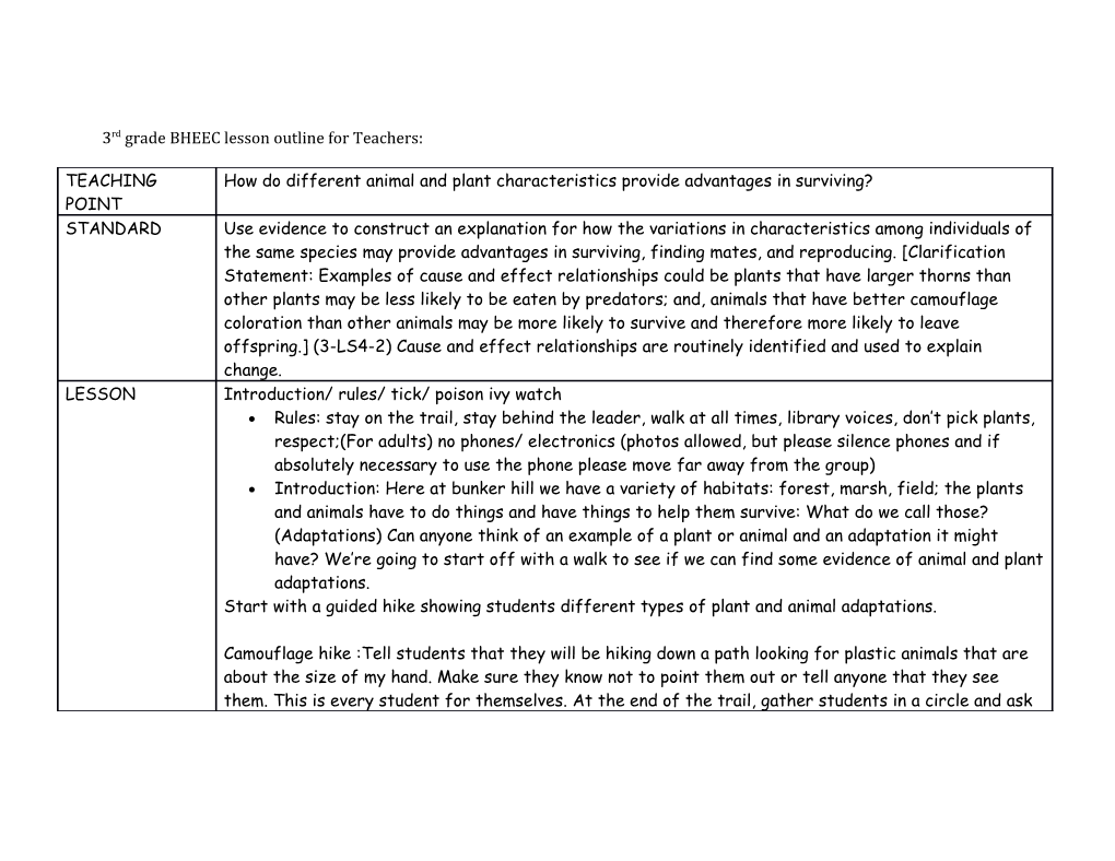 3Rd Grade BHEEC Lesson Outline for Teachers