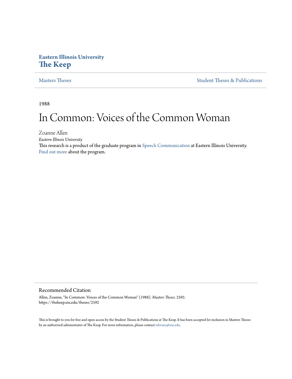 In Common: Voices of the Common Woman