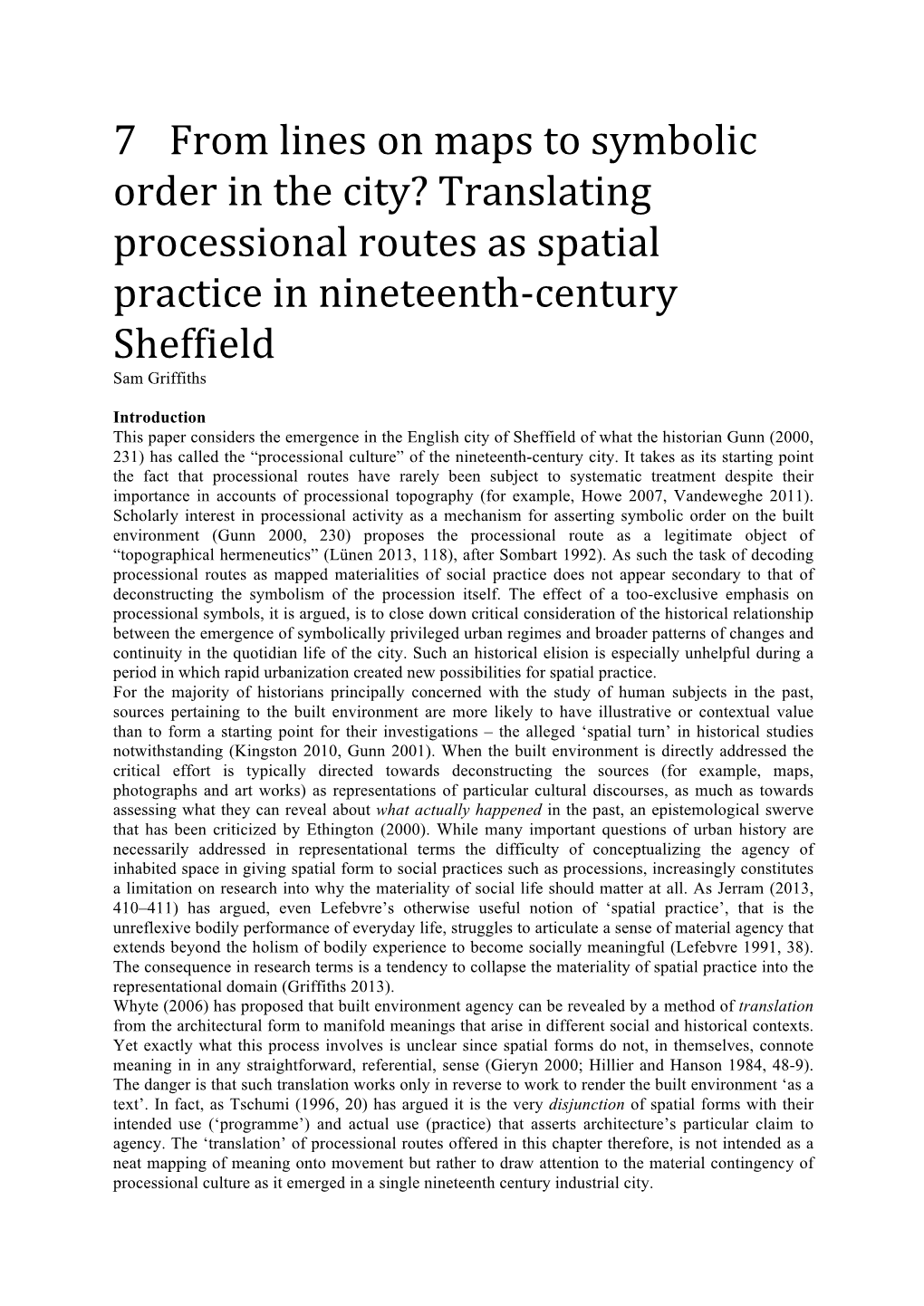 Translating Processional Routes As Spatial Practice in Nineteenth-Century Sheffield Sam Griffiths