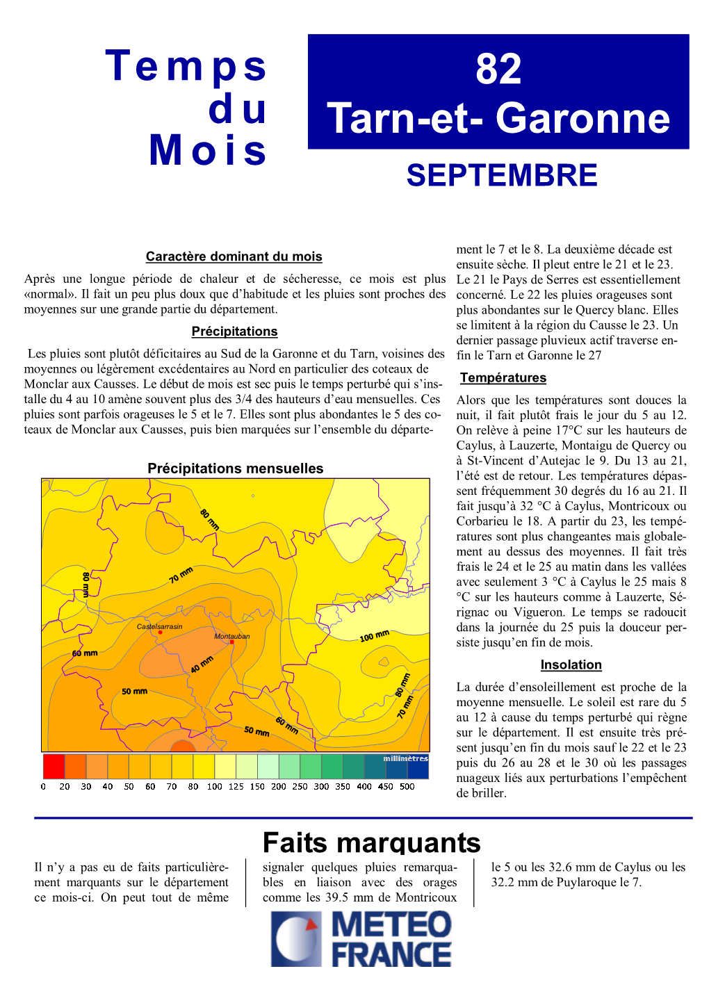 Temps Du Mois 82 Tarn-Et- Garonne