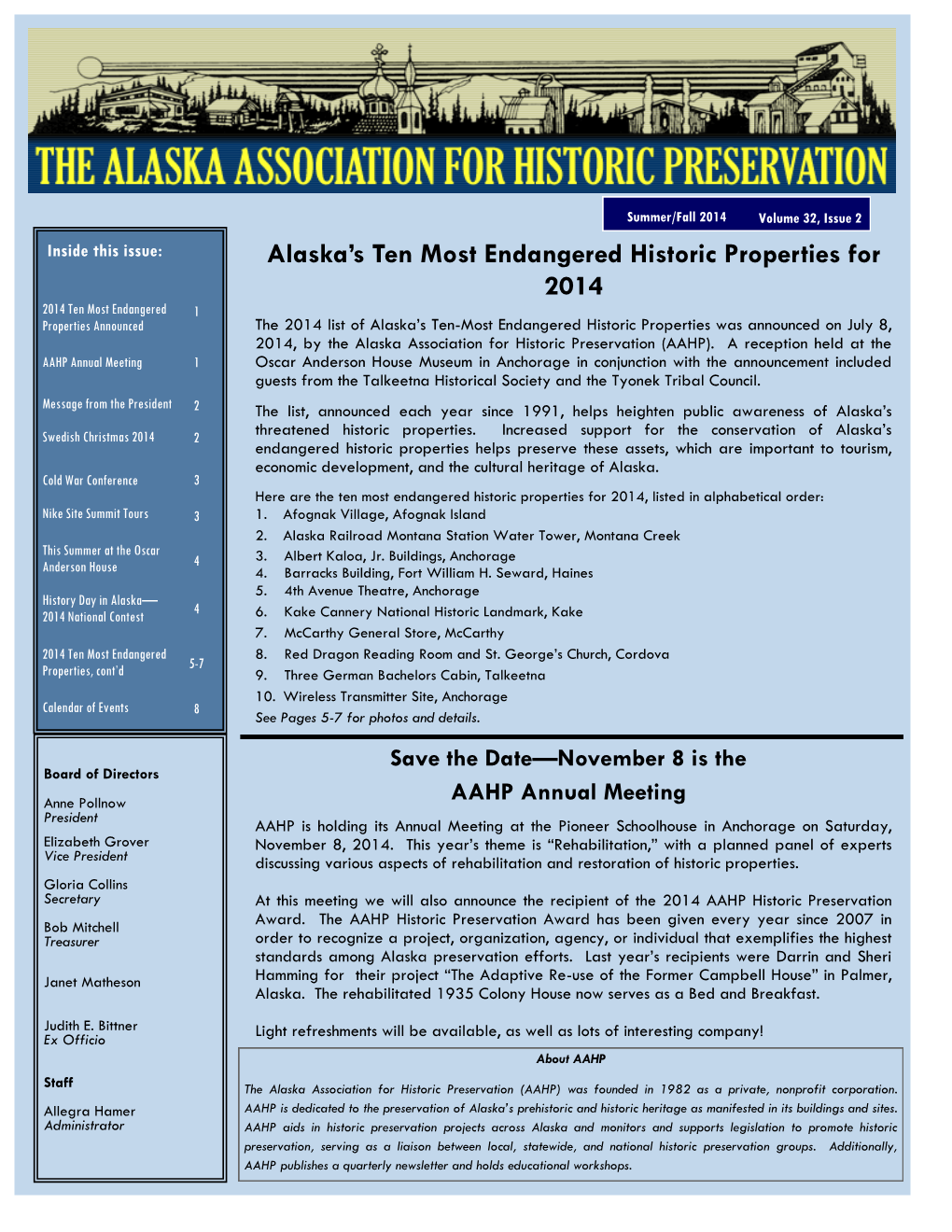 Alaska's Ten Most Endangered Historic Properties for 2014