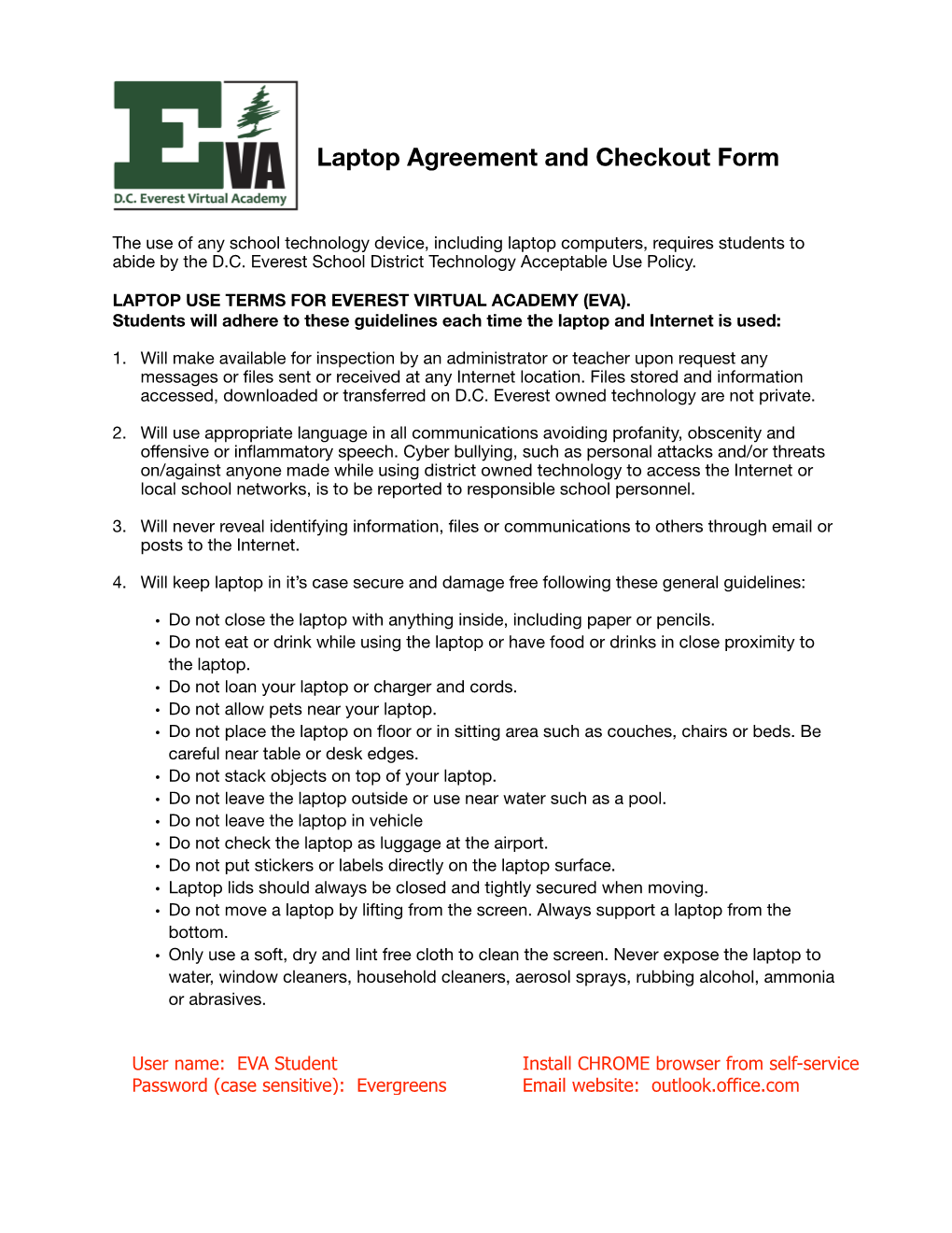 Laptop Agreement and Checkout Form