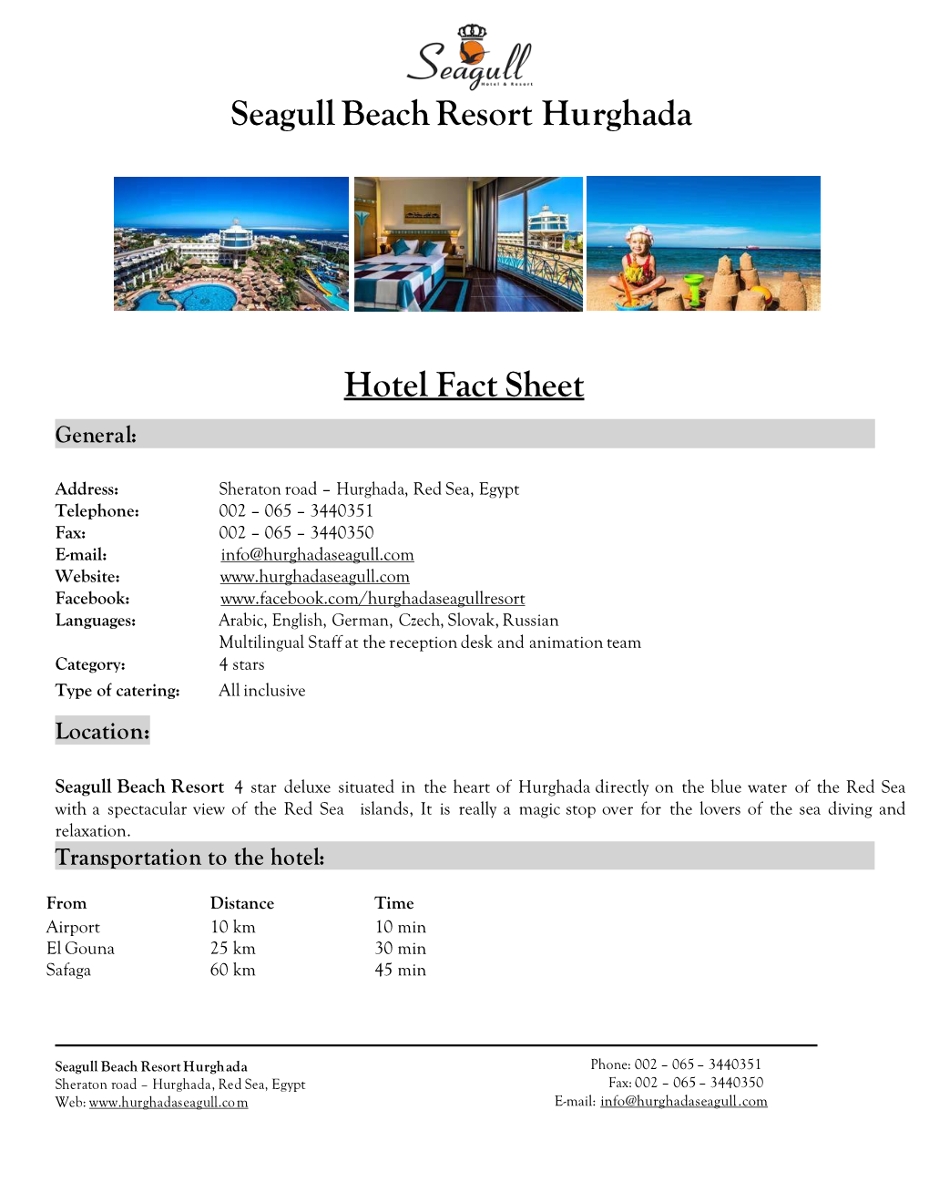 Seagull Beach Resort Hurghada Hotel Fact Sheet