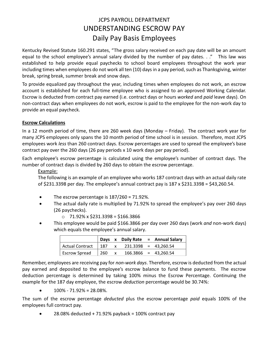 UNDERSTANDING ESCROW PAY Daily Pay Basis Employees