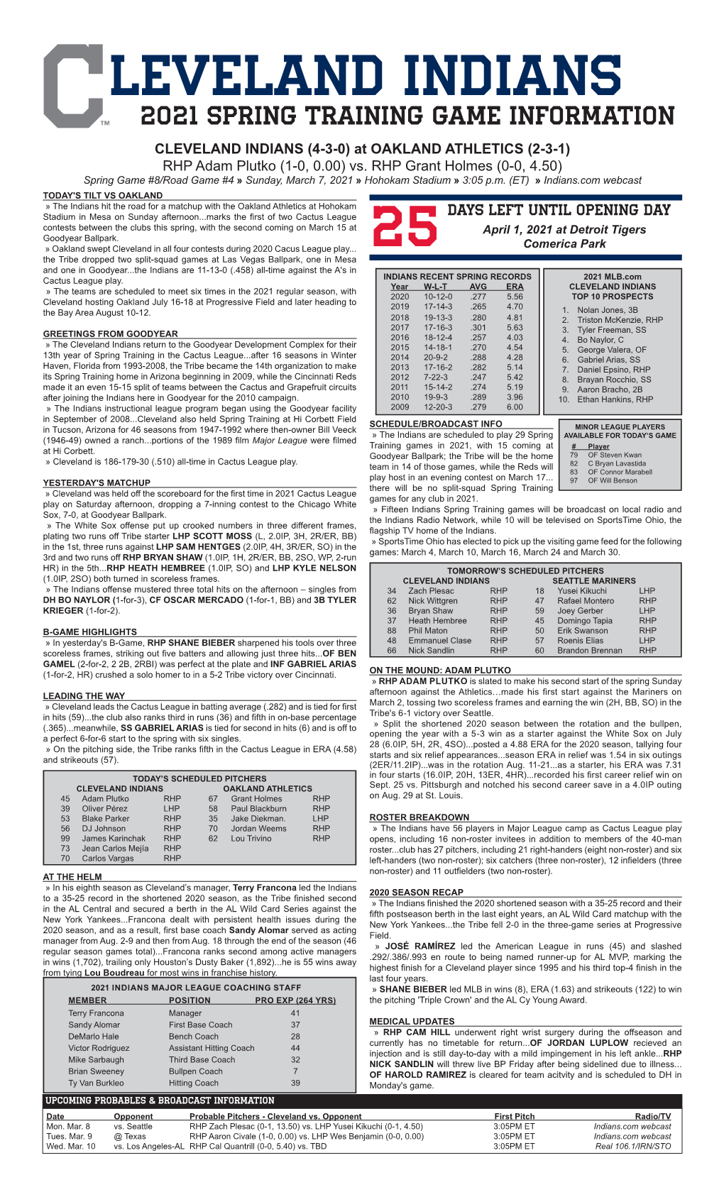 03-07-2021 Indians Game Notes