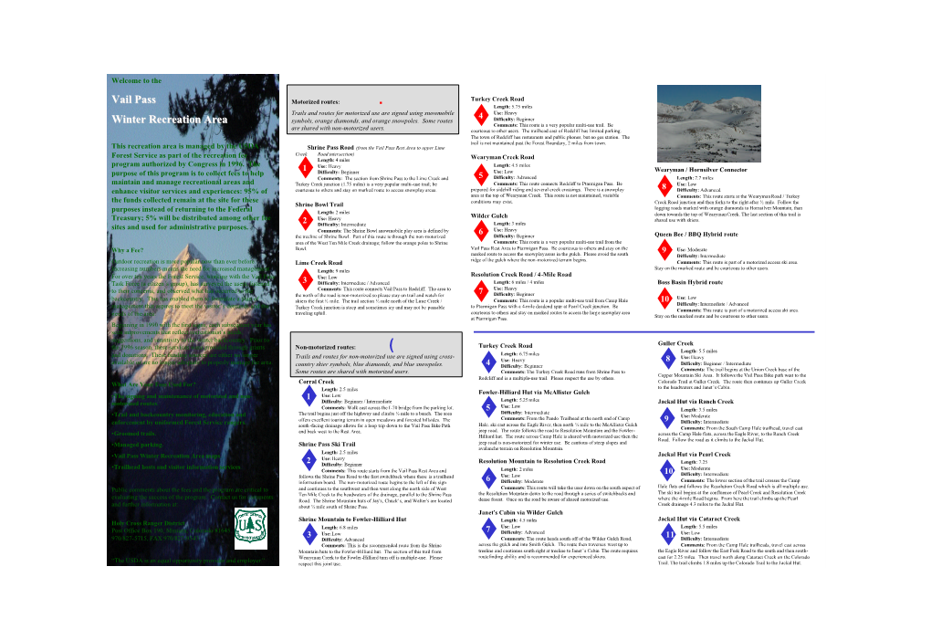 Vail Pass Winter Recreation Area Maps