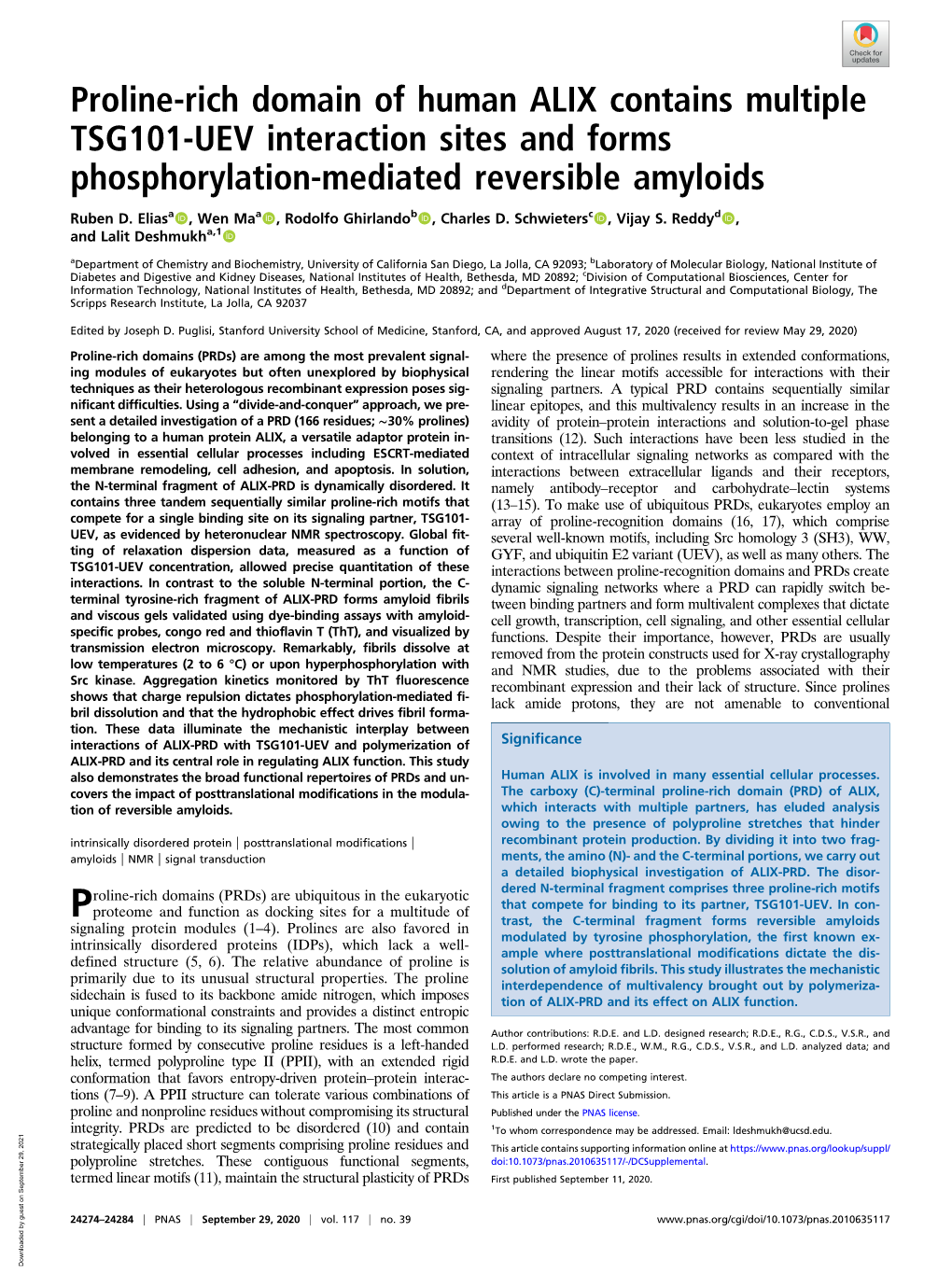 Proline-Rich Domain of Human ALIX Contains Multiple TSG101-UEV Interaction Sites and Forms Phosphorylation-Mediated Reversible Amyloids