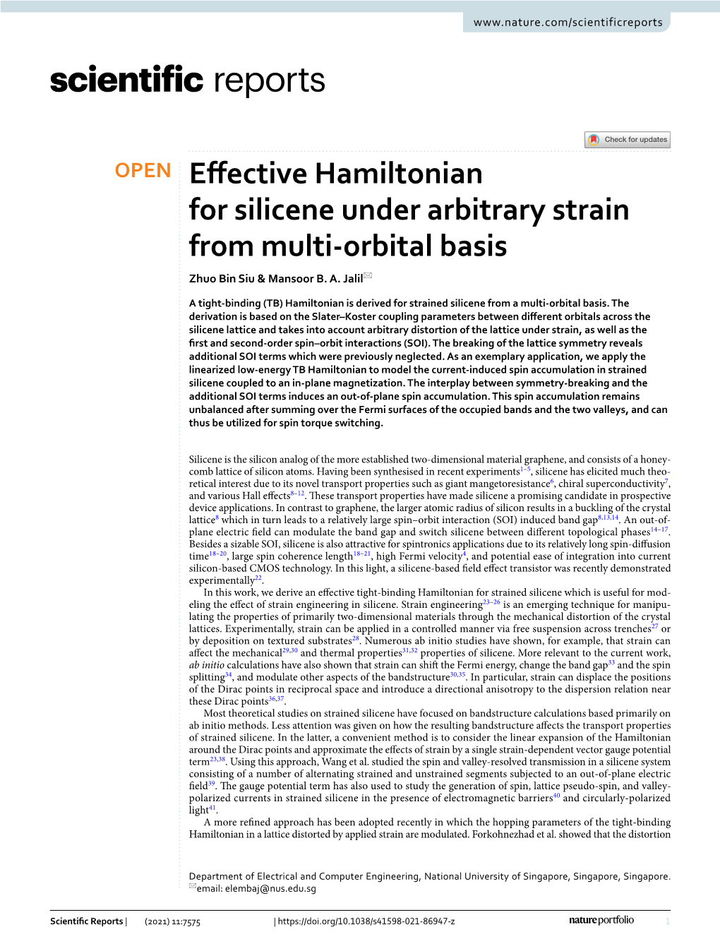 Effective Hamiltonian for Silicene Under Arbitrary Strain From