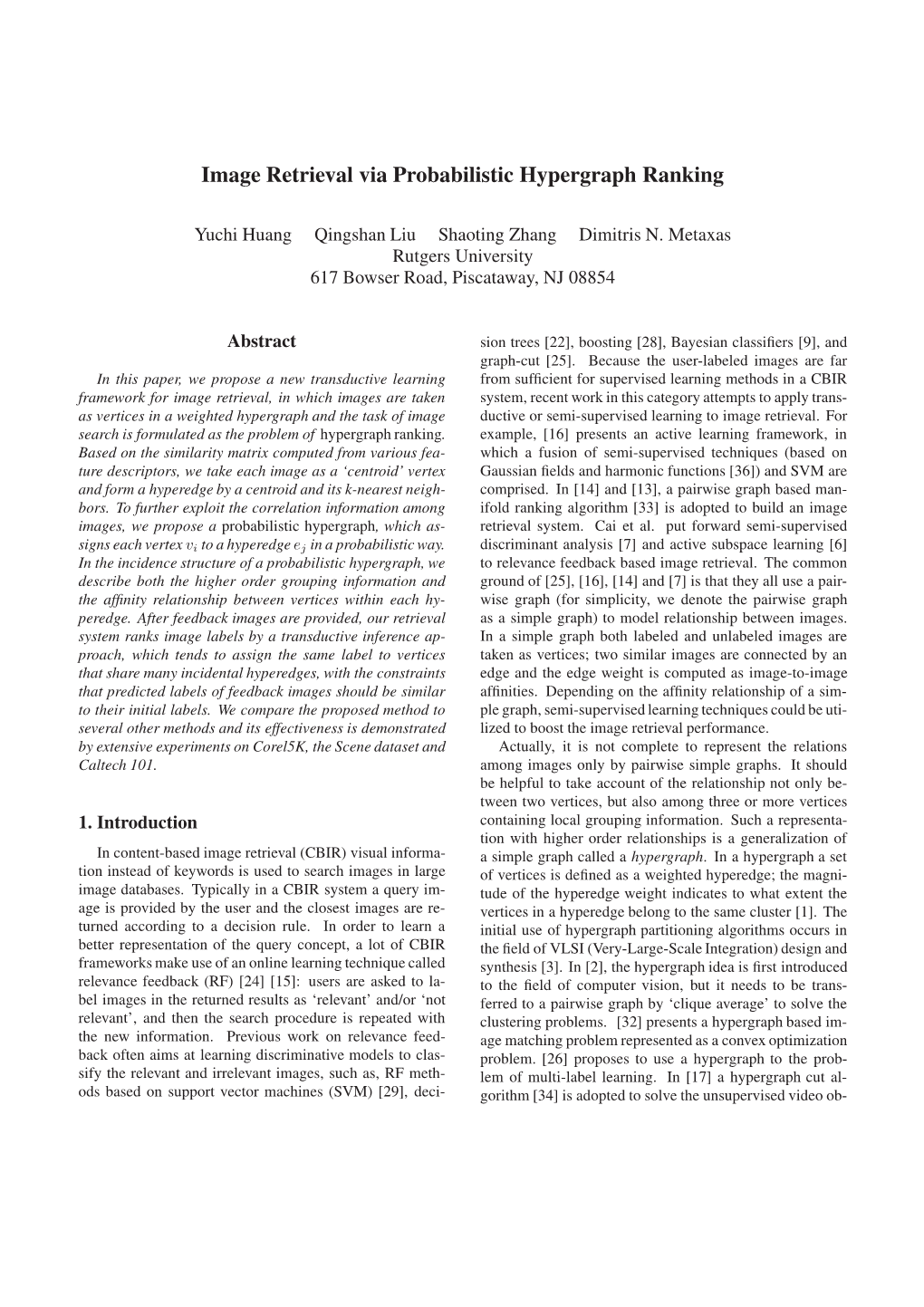 Image Retrieval Via Probabilistic Hypergraph Ranking