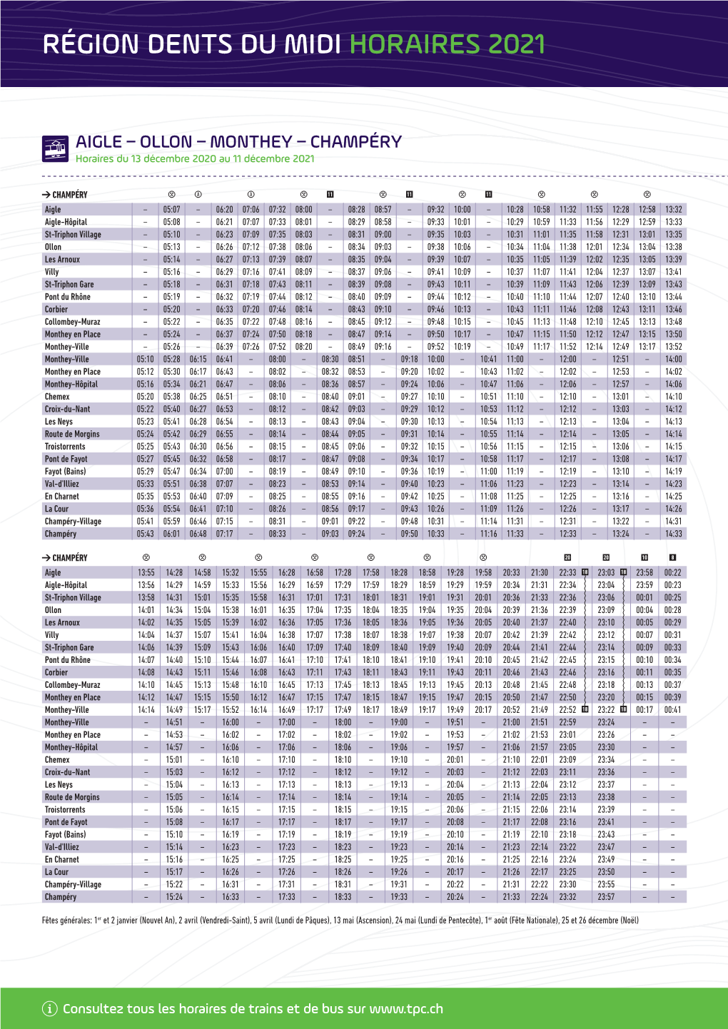 Région Dents Du Midi Horaires 2021