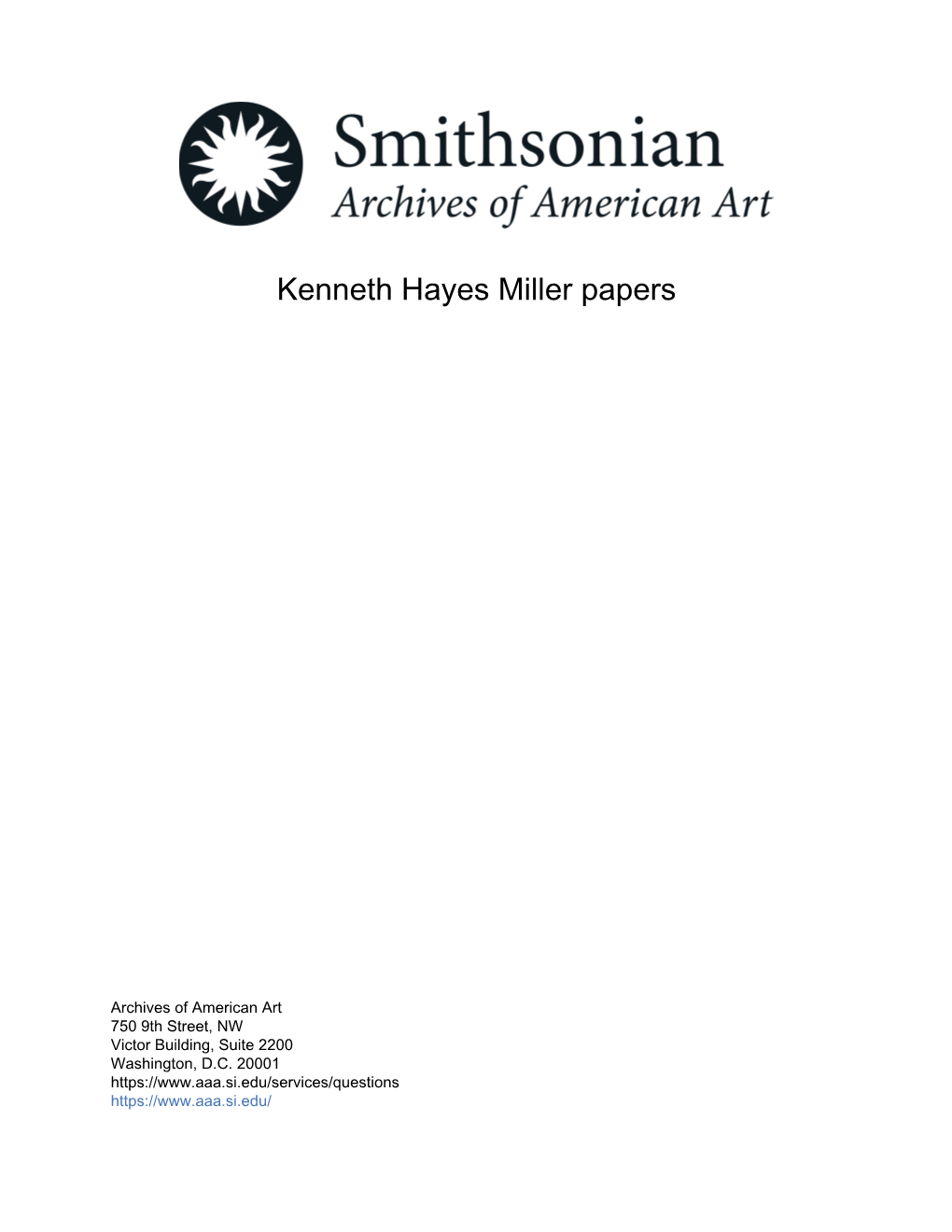 Kenneth Hayes Miller Papers
