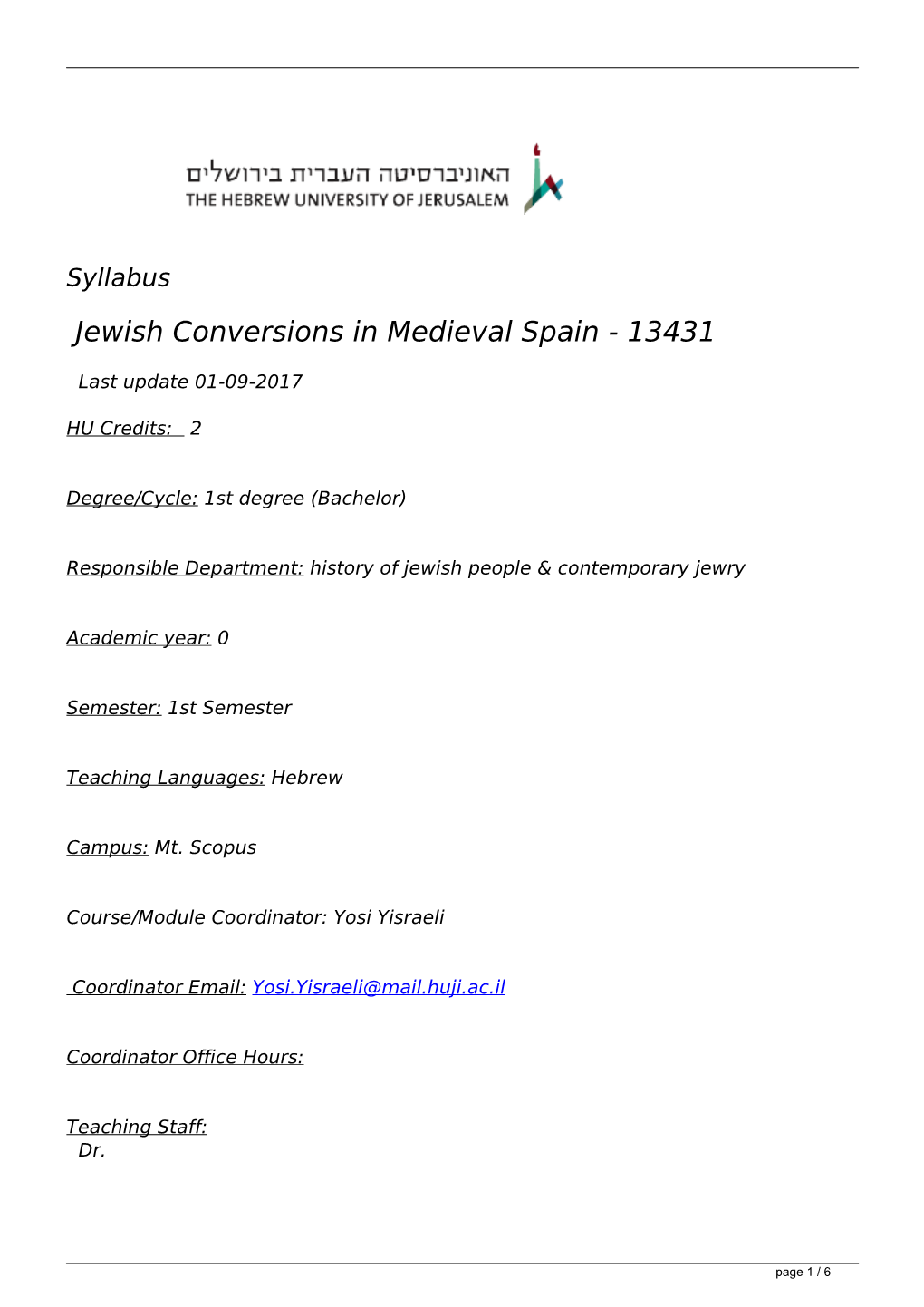 Syllabus Jewish Conversions in Medieval Spain - 13431