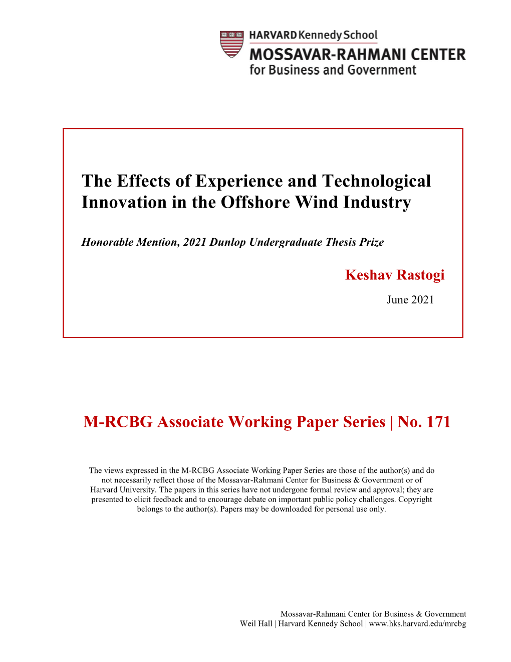 The Effects of Experience and Technological Innovation in the Offshore Wind Industry