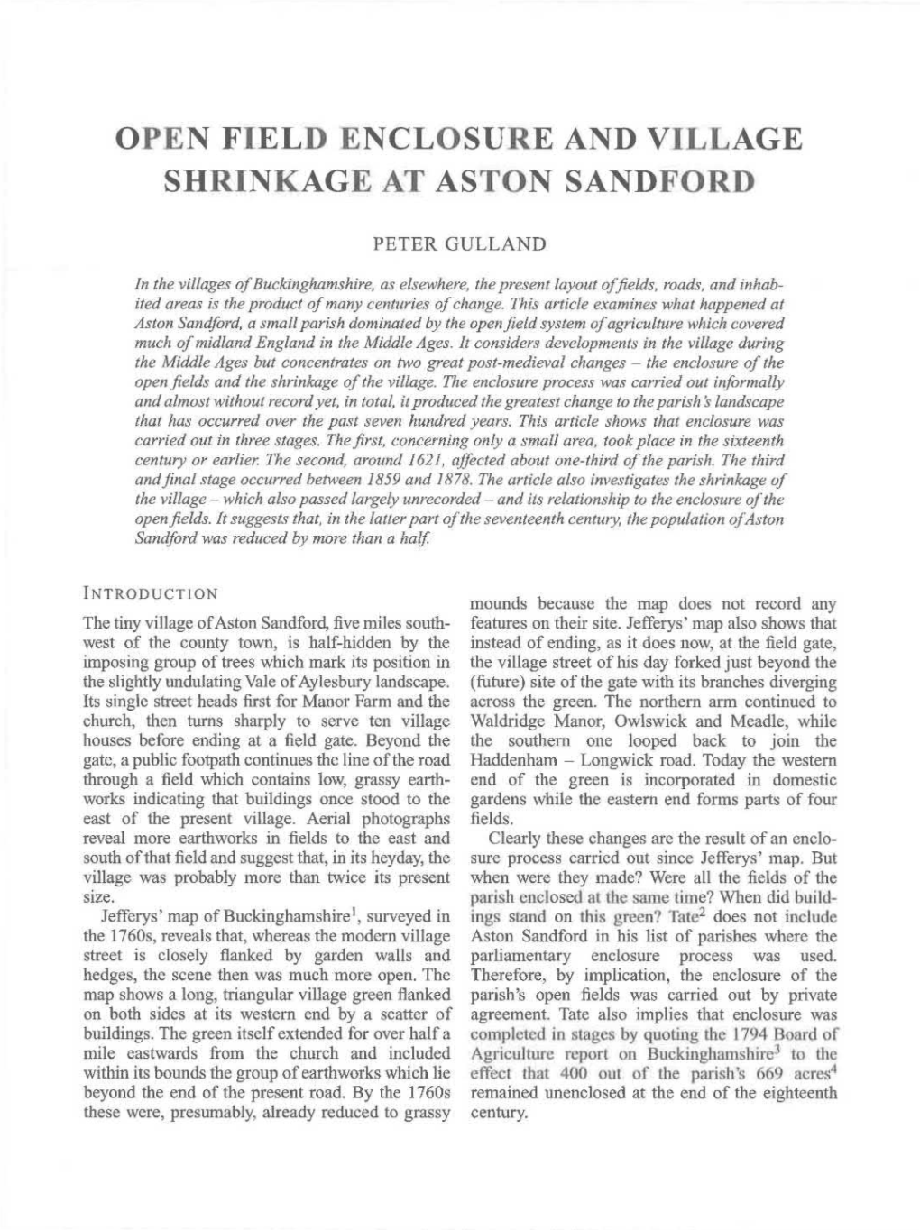 Open-Field Enclosure and Village Shrinkage at Aston Sandford. Peter