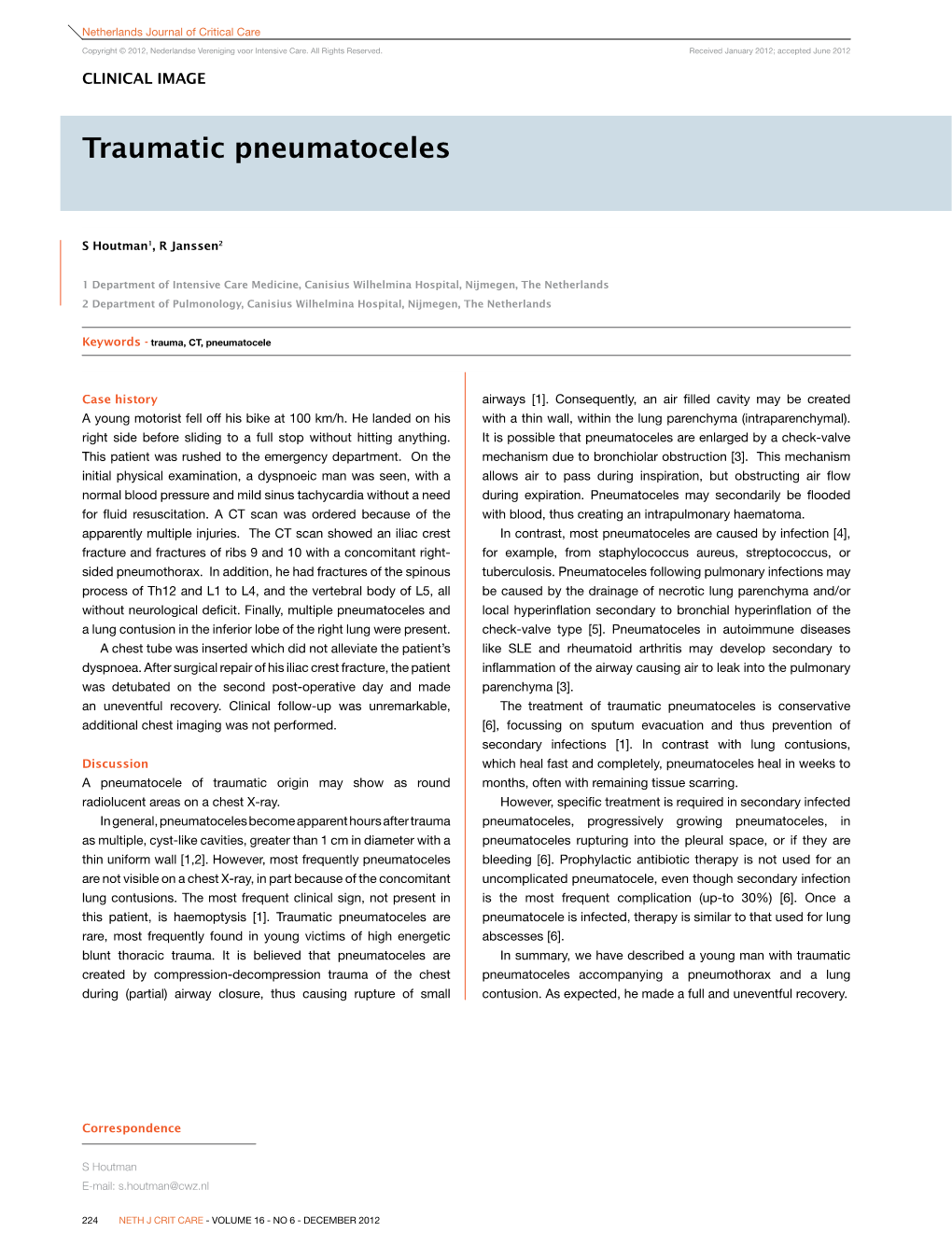 Traumatic Pneumatoceles