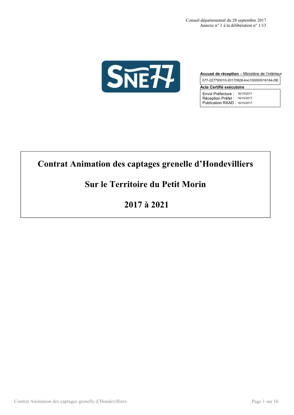 Contrat Animation Des Captages Grenelle D'hondevilliers Sur Le