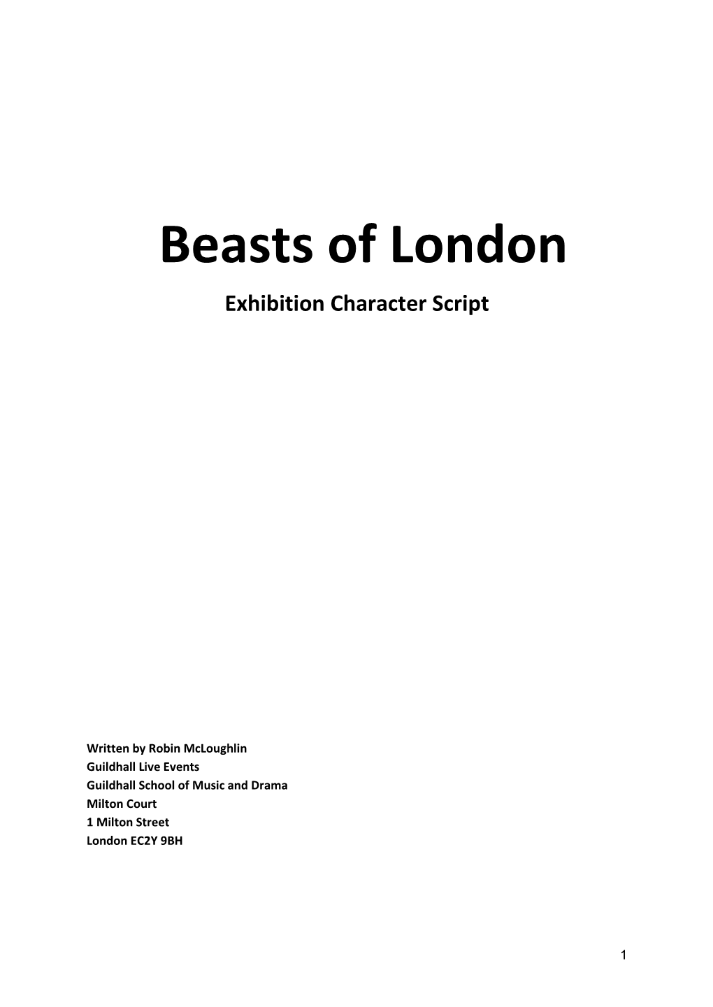 Beasts of London Exhibition Character Script
