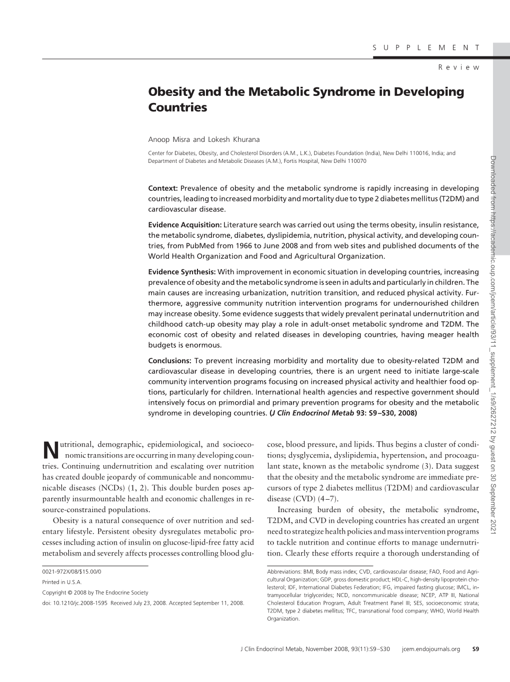 Obesity and the Metabolic Syndrome in Developing Countries