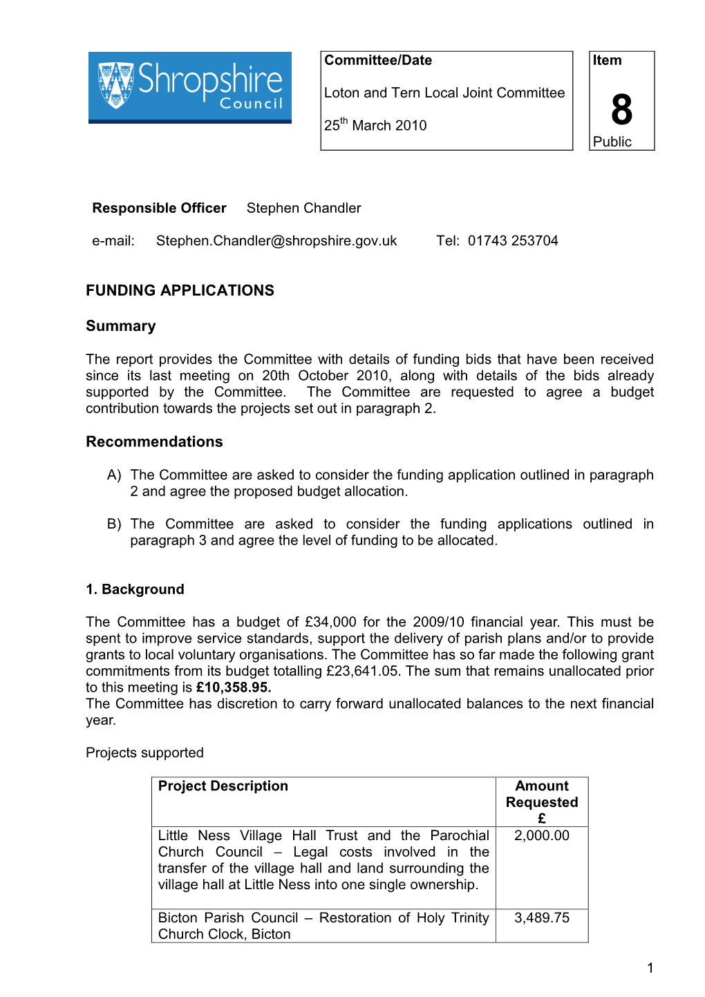 FUNDING APPLICATIONS Summary