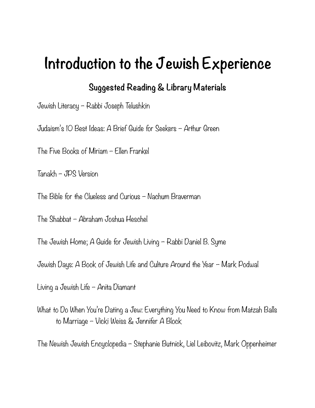 Introduction to the Jewish Experience