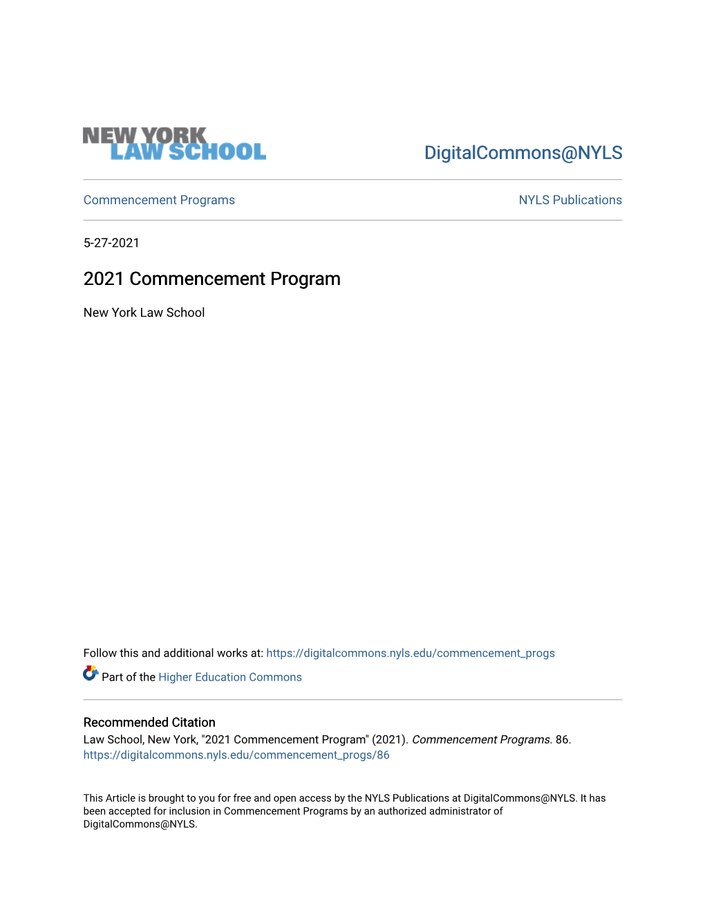 2021 Commencement Program