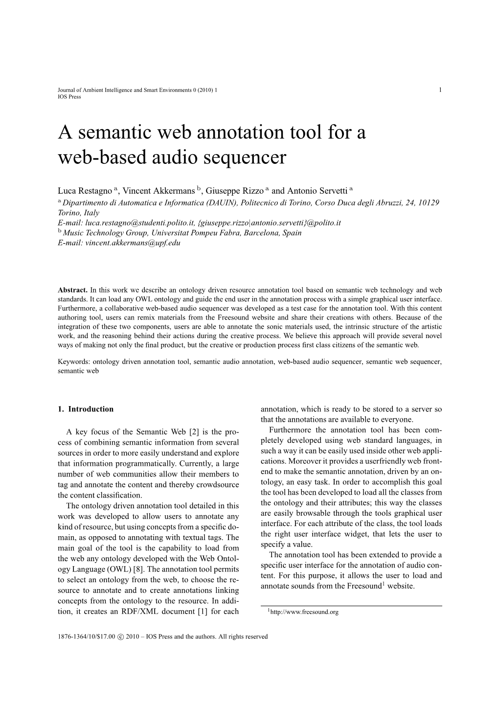 A Semantic Web Annotation Tool for a Web-Based Audio Sequencer